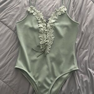 Elegant Green Lace Bodysuit